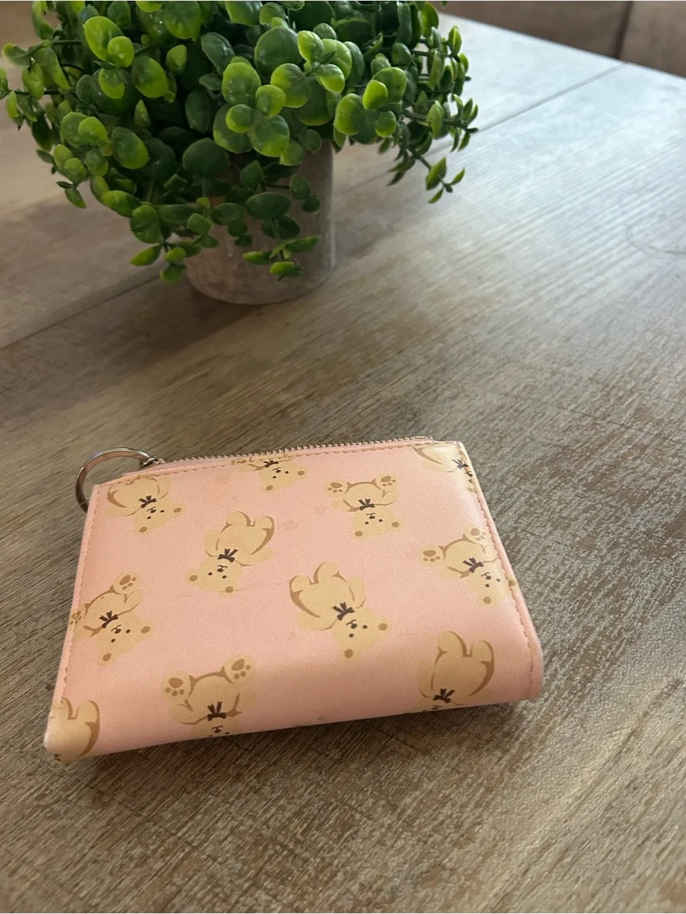 Pink Teddy Print Snap Wallet with Keyring